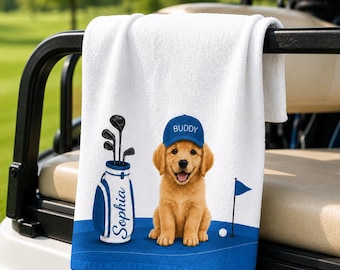 Personalized Pet Golf Towel, Custom Dog Golf Towel with Name, Golf Gift for Dad, Dog Dad Gift, Custom Golf Bag Accessory