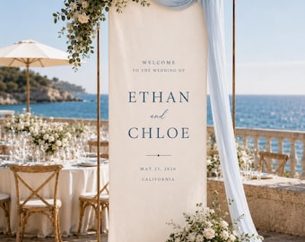 Custom Fabric Wedding Welcome Sign, Personalized Linen Wedding Banner for Ceremony Backdrop, Outdoor Reception Decor & Bridal Shower