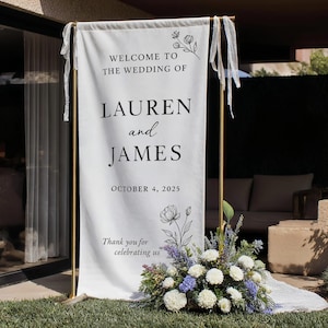 Custom Linen Wedding Sign, Fabric Wedding Sign, Custom Welcome Sign, Linen Wedding Banner, Wedding Decoration, Engagement Party Sign