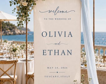 Fabric Wedding Welcome Sign, Custom Linen Wedding Banner, Modern Wedding Welcome Sign, Personalized Ceremony Decor