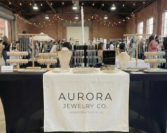 Custom Logo Table Runner for Craft Fairs | Natural Linen Business Banner for Market Booths | Personalized Pop Up Shop Decor