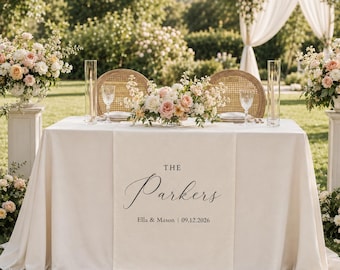 Custom Linen Wedding Table Runner, Personalized Last Name Banner, Family Name Sweetheart Table Decor,  Reception Sign, Wedding Keepsake