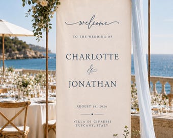 Custom Fabric Wedding Welcome Banner, Personalized Linen Wedding Sign for Outdoor Ceremony & Reception Decor
