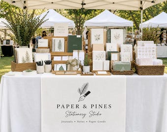 Custom Linen Table Runner with Logo for Vendor Booth, Personalized Logo Runner for Craft Fairs, Markets & Small Business Display