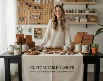 Custom Logo Table Runner | Linen Canvas Business Banner | Personalized Display Cloth for Market Booths, Craft Fairs & Vendor Pop-Ups
