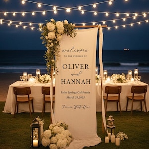 Personalized Linen Wedding Banner | Custom Fabric Welcome Sign for Ceremony & Reception | Rustic Boho Modern Wedding Décor