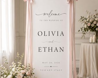 Custom Fabric Wedding Welcome Sign, Modern Linen Wedding Banner, Personalized Ceremony Sign for Wedding Decor, Engagement Party & Bridal