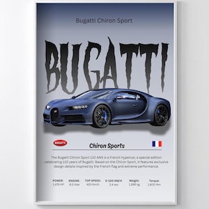 Bugatti Chiron Sport 110 ANS Digital Download | Printable Supercar Wall Art | Luxury Car Poster | Hypercar Print | Instant Car Lover Gift