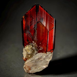 Blood Red Brookite With Quartz - Rare Red Color Crystal On Clear Quarts From Balochistan