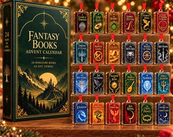 Fantasy Books Advent Calendar 2026, 24 Mini Book Acrylic Ornaments, Book Lover Christmas Countdown Gift