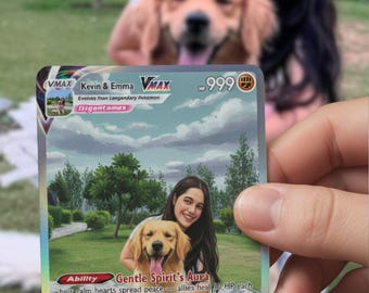 Custom Anime Family Card: Heartfelt Pet & Owner Portrait