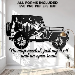 No Map Needed 4x4 SVG | Off Road Compass Wheel Mountain Forest Laser Cut File | Adventure Camping Quote Wall Art Cricut DXF PNG pdf eps
