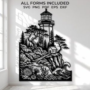 Lighthouse svg laser cut file, coastal cliff wall art svg, ocean lighthouse laser cut template, lighthouse gift dxf eps, nautical svg Cricut