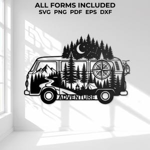 Camper van svg laser cut file, adventure van life wall art svg, VW bus laser cut template,van life gift dxf eps,camping svg Cricut,glowforge