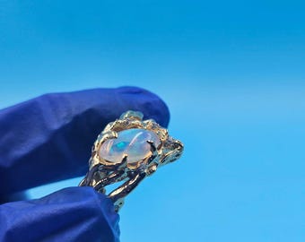 14K Gold Finish Fire Opal Ring, Vintage Statement Jewelry