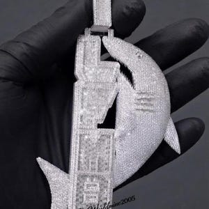 Iced Out Shark Moissanite Shark Jewelry, City Hip Hop Pendant, Mens Statement Jewelry
