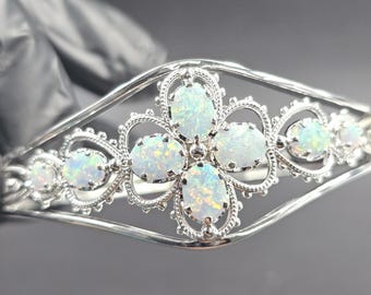 Floral Fire Opal Bracelet, 925 Sterling Silver Bangle