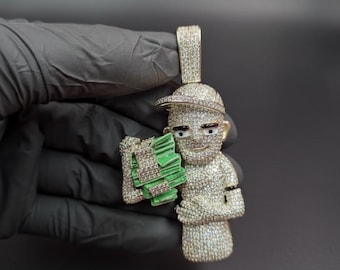 Colgante de moissanita helada con forma de hombre de dinero, personaje de dibujos animados de hip hop, colgante de rap de lujo