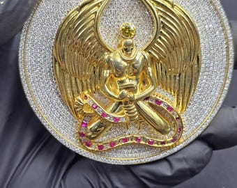 Makaveli Angel Medallion: Iced Out Moissanite, Ruby Style 925 Sterling Silver Gold Plated Pendant