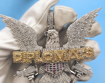Iced Out Eagle Pendant – Moissanite, Sterling Silver, 14K Gold Plated