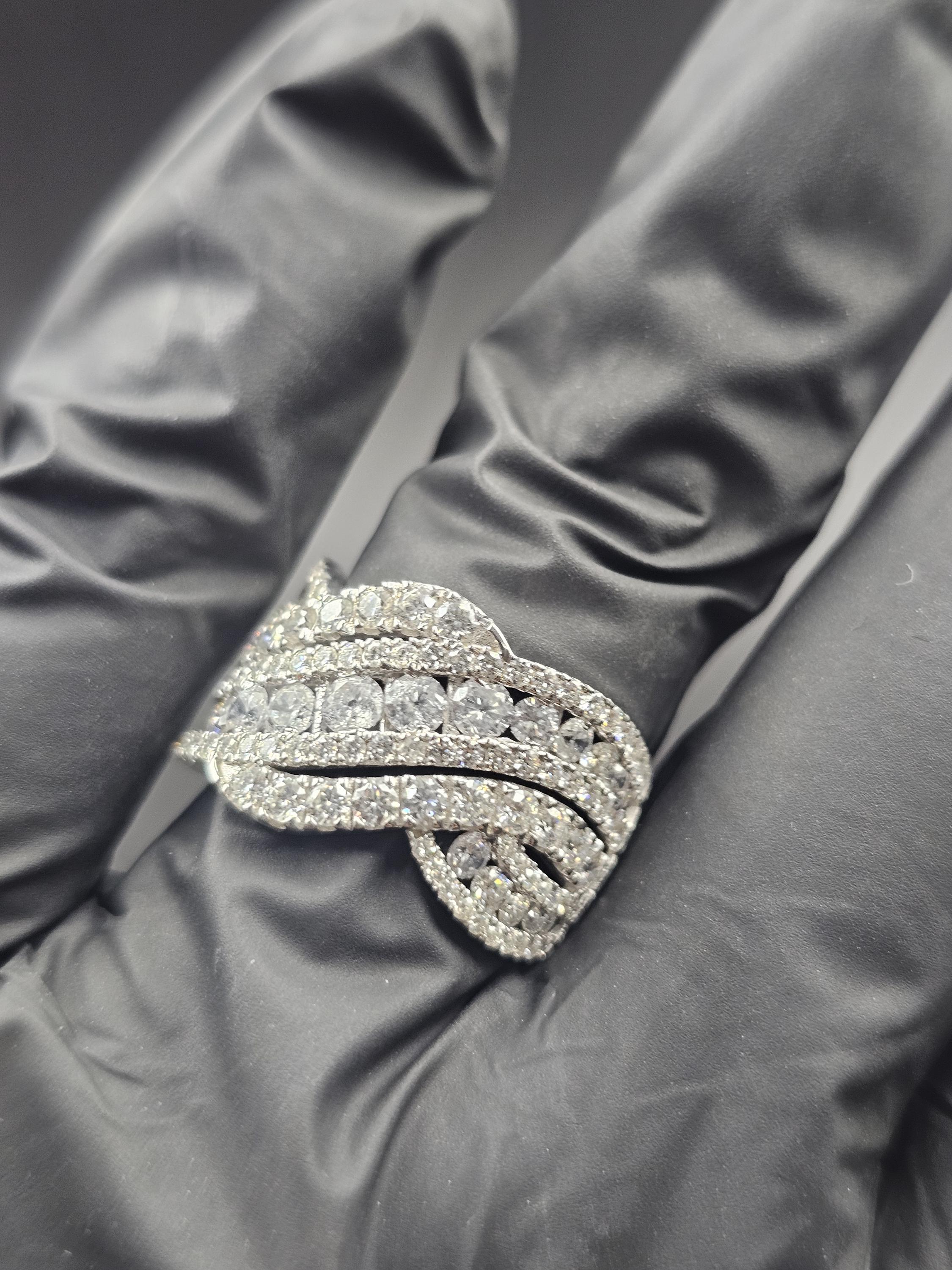 Multi-Row Moissanite Style Luxury Statement Sparkling Pavé & Round Cut Stones - Silver Tone Jewelry