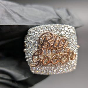 Custom Moissanite Name Big Iced Out Personalized Script Ring 14K Rose Gold Plated
