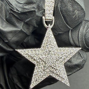 Moissanite Pentagram Pendant Iced Out Five Point Star Charm Hip Hop Bling Pendant
