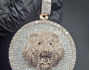 Gefrorener Löwenkopf-Anhänger komplett geeister Moissanite-Medaillon 14K Gold-Finish Hip-Hop