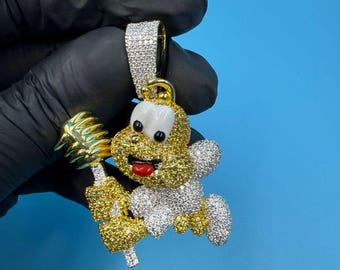Custom Cartoon Angel Pendant | Moissanite 14K Gold Finish Hip Hop Charm
