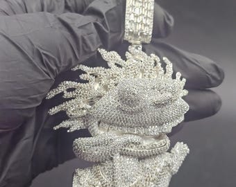 Wisiorek z motywem kreskówki Iced Out • Moissanite ze srebra próby 925, platerowany 14-karatowym białym złotem