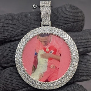 Custom Photo Personalized Picture Iced Out Memorial Custom Portrait Moissanite Pendant