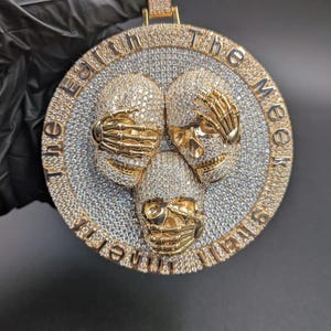 Moissanite Skull Pendant See Hear Speak No Evil Medallion Iced Out