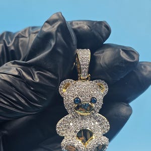 Iced Out Teddybär Anhänger • 14K Gelbgold überzogen, Hip Hop Anhänger