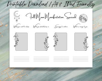 Full Moon Tarot Spread Printable | Manifestation Layout | Digital Download PDF | A4 & iPad Friendly