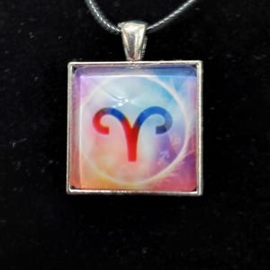 Aries square pendant multicolored with horns, aries zodiac jewelry, zodiac necklace, gifts for her, mystical jewelry, aries sign necklace,