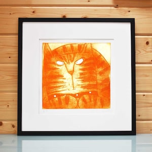 Ginger - original ginger Tom cat print, ginger cat art limited edition of 250 orange Tom Cat etching cat art prints menacing ginger unframed