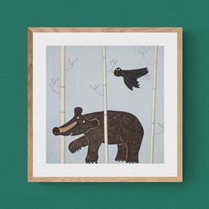 Childrens Wall Art walking bear print, black bear wall art, nursery decor, kids room, new baby gift image 1