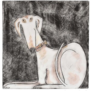 lurcher art, lurcher wall art, lurcher print, lurcher artwork, sitting lurcher, sitting dog art, funny dog art, funny lurcher