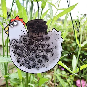 Gris poule carte-3D à la main suspendus carte, carte de poulet, carte d’oiseau, pop-up blanc à l’intérieur de la carte, carte de voeux de poulet, carte d’anniversaire de poulet