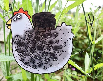 Grey Hen Card - 3D handmade hanging card, chicken card, bird card, pop-up blank inside card, chicken greeting card, chicken birthday card