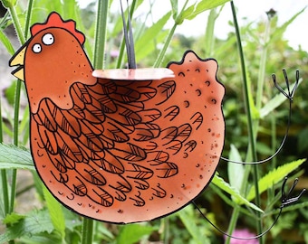 Brown Hen Card - 3D handmade hanging hen card, chicken card, hen greeting card, hen birthday card, blank inside card, hen lover card