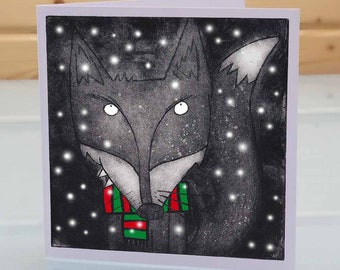 Fox Christmas card - funny winter fox xmas card. Blank inside greeting card for fox lover, nature lover or wildlife lover