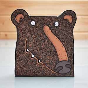 Cartão Urso Preto 3D - espaço pop-up dobrável dentro, cartão de felicitações de urso, cartão de urso marrom, cartão de vida selvagem, cartão de animal selvagem, cartão de urso pardo