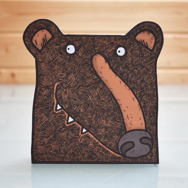 3D Black Bear Card - folding popup blank inside, bear greeting card, brown bear card, wildlife card, wild animal card, grizzly bear card