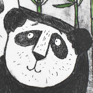 Panda Bear Wall Decor mother and baby panda bear etching art print, original limited edition, nursery children's room, new baby image 5