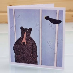 Standing bear - blank inside card, black bear card, bear greeting card, bear birthday card, fun bear card, brown bear card, grizzly bear