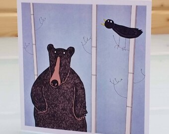 Standing bear - blank inside card, black bear card, bear greeting card, bear birthday card, fun bear card, brown bear card, grizzly bear