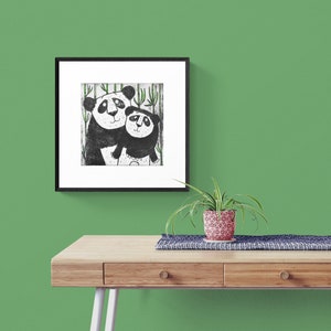 Panda Bear Wall Decor mother and baby panda bear etching art print, original limited edition, nursery children's room, new baby image 6