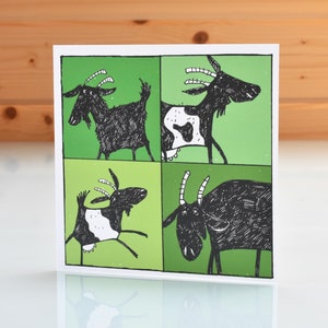 Guapo Billy Goats Card, tarjeta de cabra, tarjeta de felicitación de cabra, tarjeta de arte de cabra, cabra pigmea, en blanco por dentro, tarjeta divertida, cualquier tarjeta de ocasión