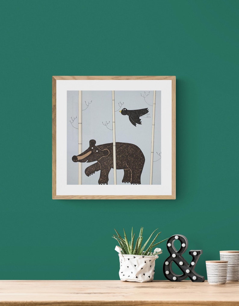 Childrens Wall Art walking bear print, black bear wall art, nursery decor, kids room, new baby gift image 1